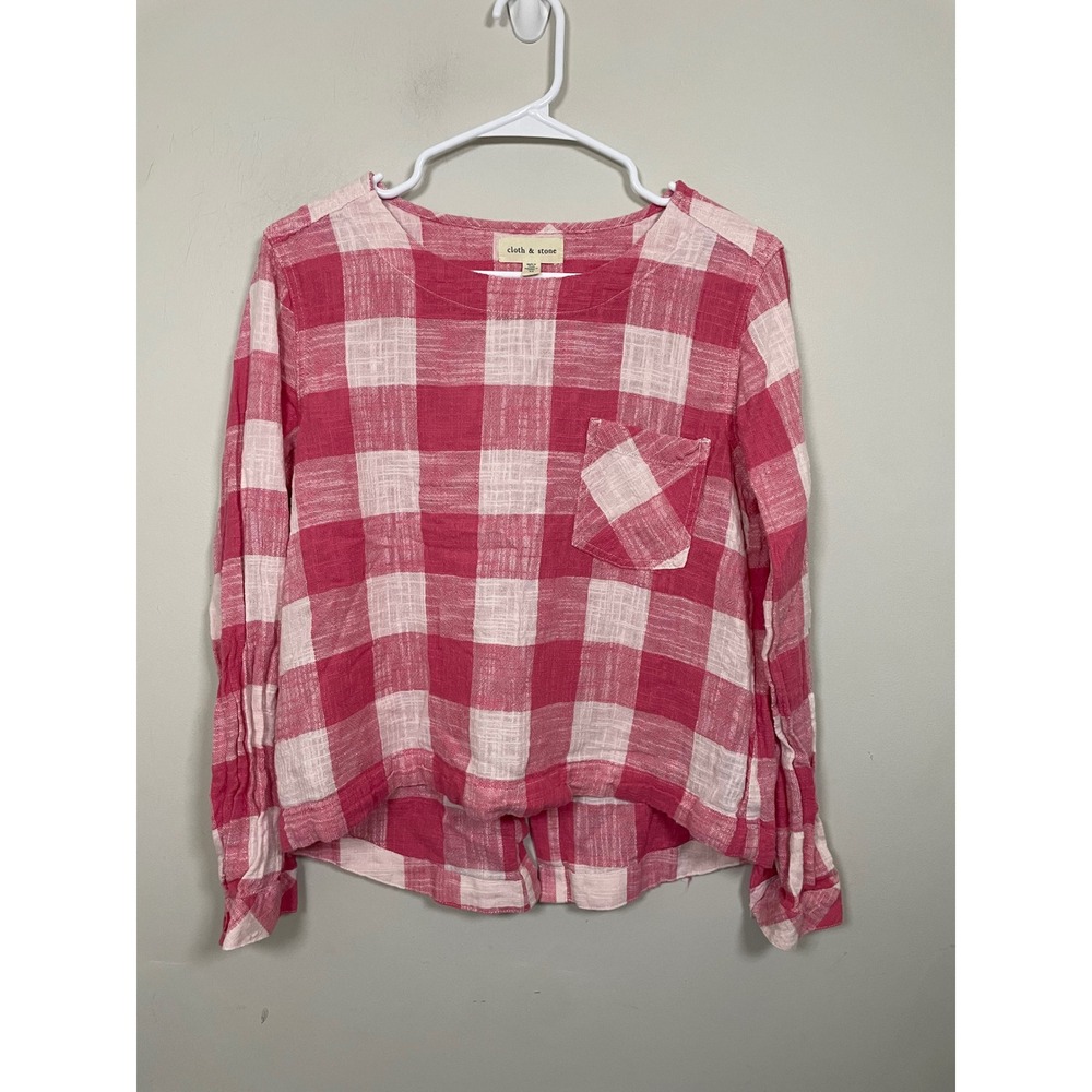 Anthropologie Cloth and Stone Gingham Button Back Top in Pink Size Medium